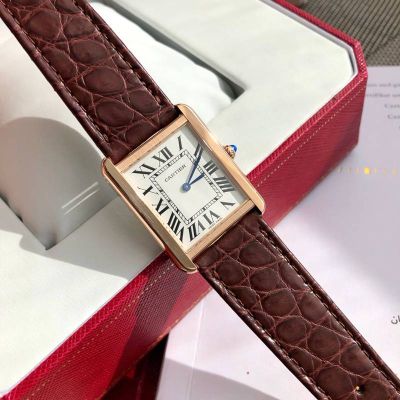 Cartier Tank Crocodile Leather Red Strap 33*27/31*24MM Elegant Watch